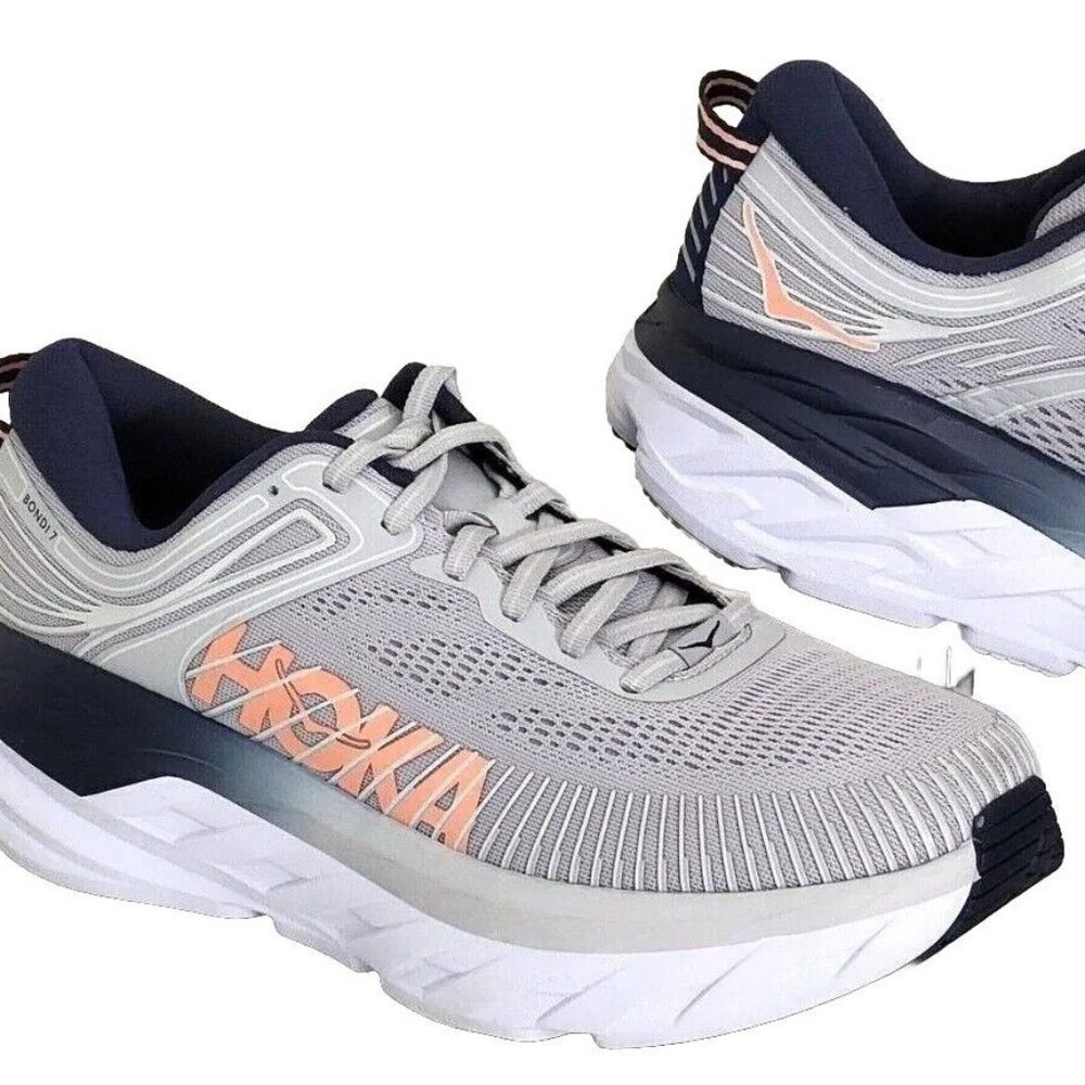 HOKA ONE ONE Bondi 7 Women’s Running Shoe LUNAR ROCK/BLACK IRIS CUSHIONED 7.5D